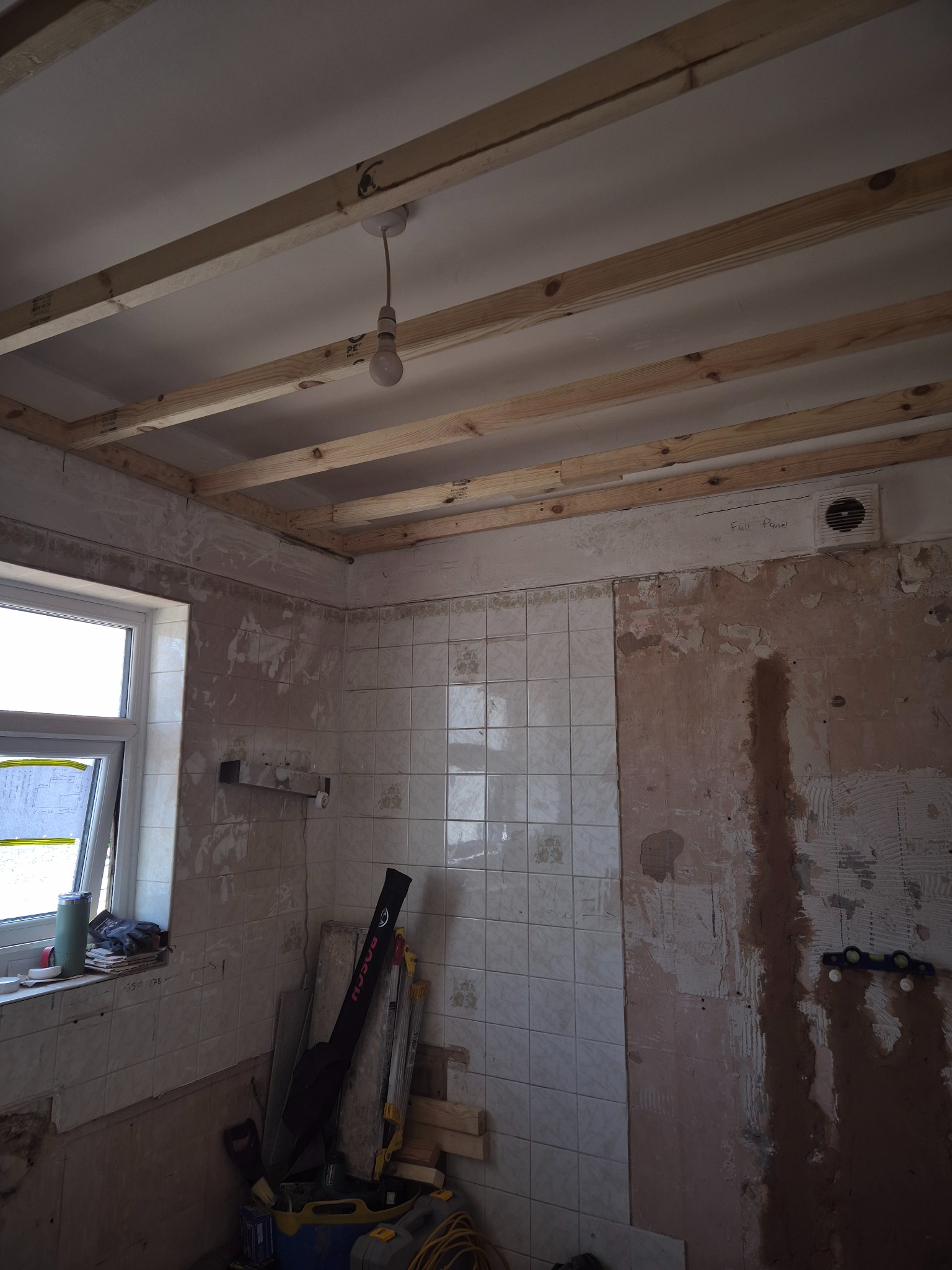 New timber ceiling framework installed and levelled ready for boarding